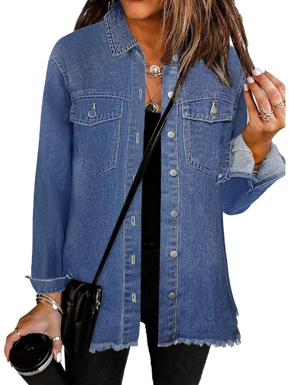 Women’s Fall Blue Long Sleeve Style Button Front Oversized Casual Jean Jacket